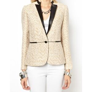 Zadig & Voltaire Victana Deluxe Blazer (Sz FR 36) Leather Trim Metallic Jacquard